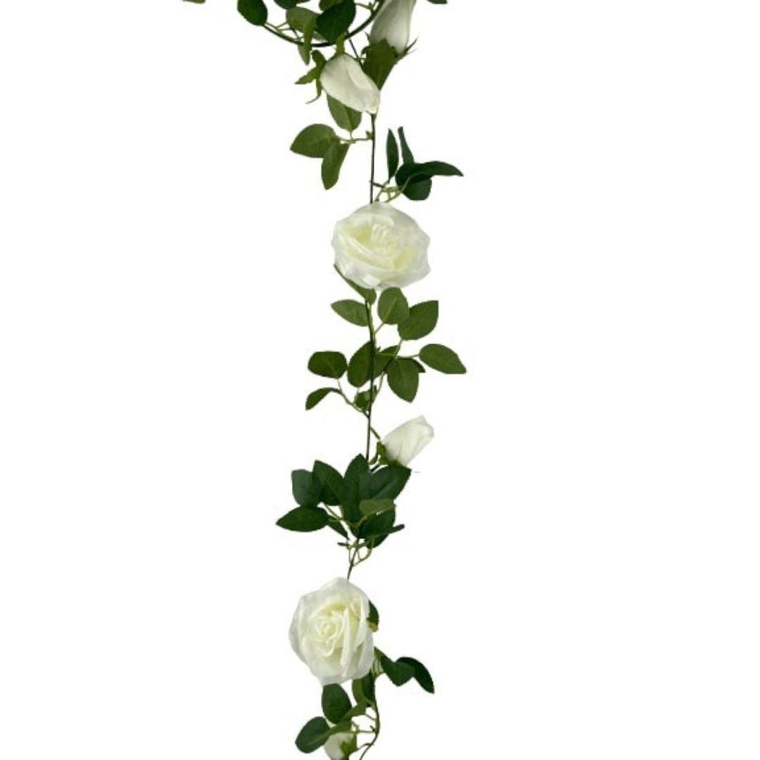 Artificial White Rose Garland 190cm - John Cootes