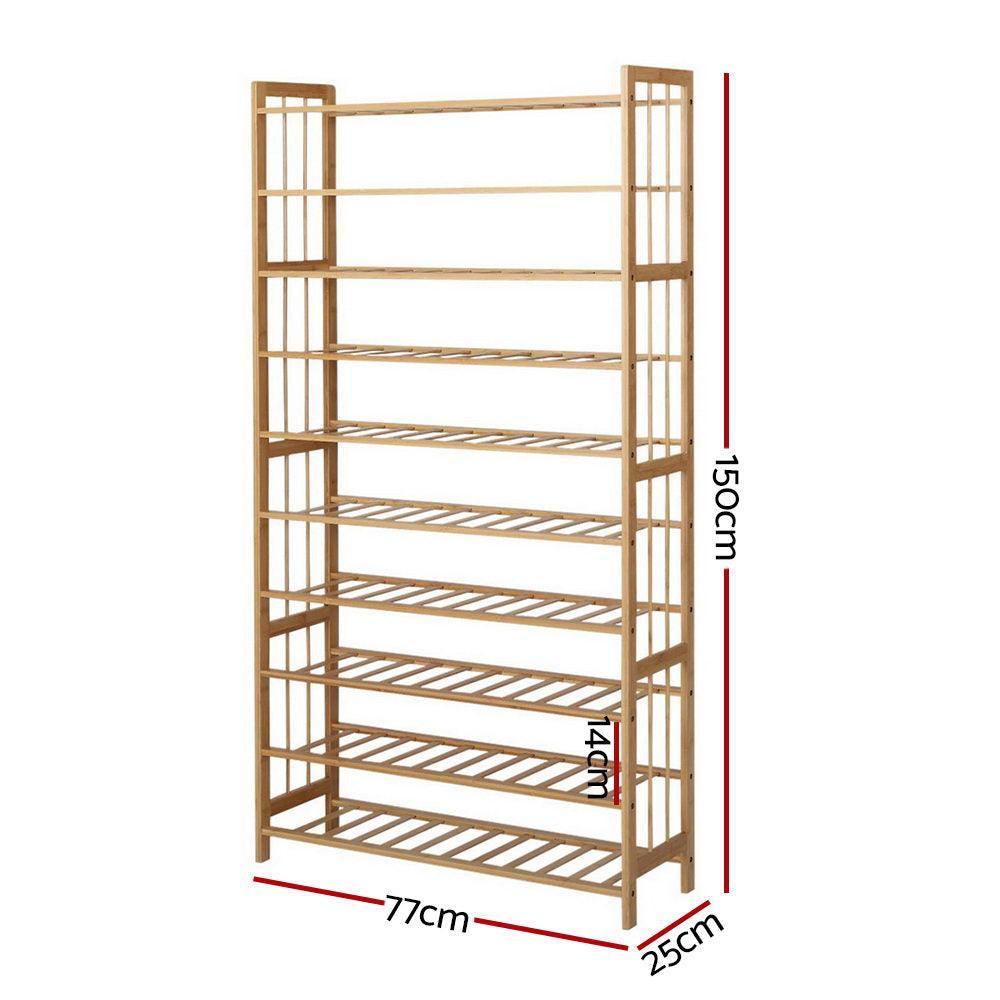 Artiss 10-Tier Bamboo Shoe Rack Wooden Shelf Stand Storage Organizer - John Cootes