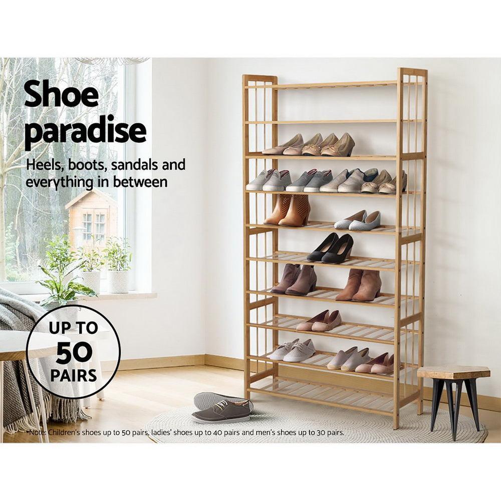 Artiss 10-Tier Bamboo Shoe Rack Wooden Shelf Stand Storage Organizer - John Cootes