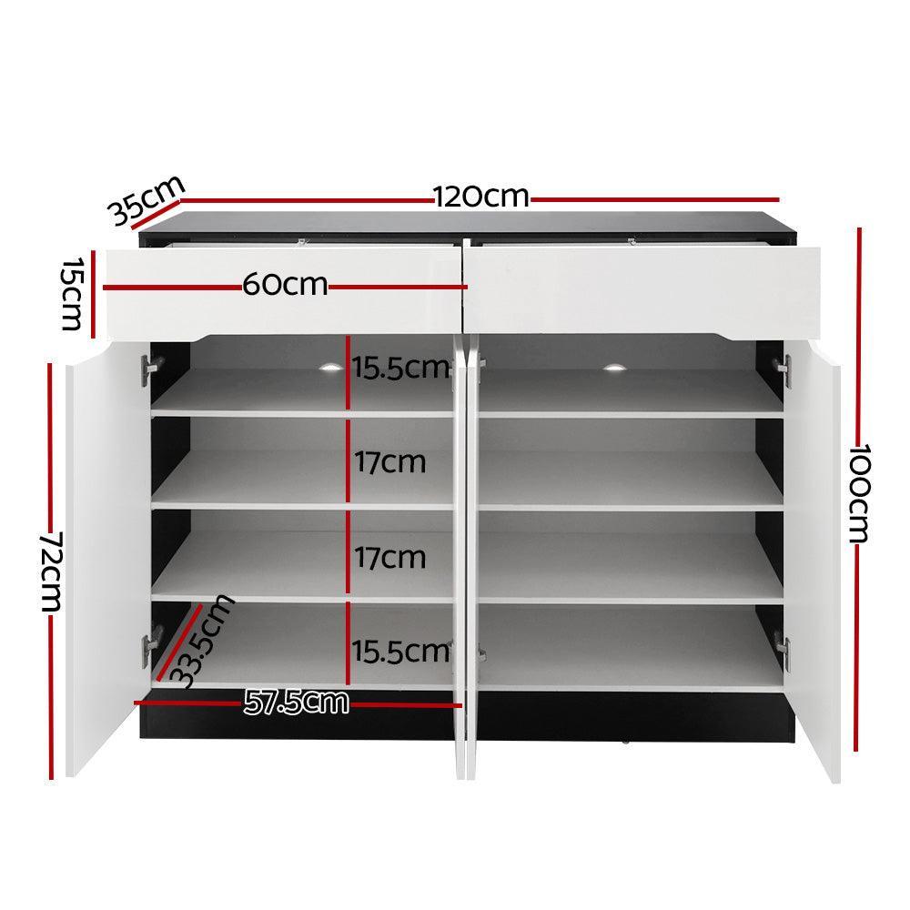 Artiss 120cm Shoe Cabinet Shoes Storage Rack High Gloss Cupboard Shelf Drawers - John Cootes