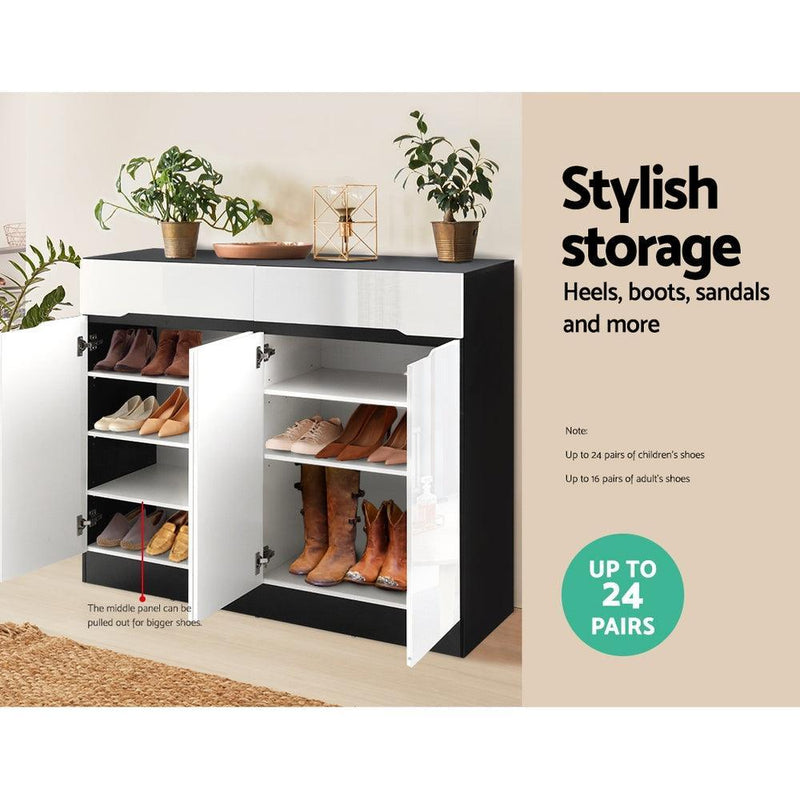 Artiss 120cm Shoe Cabinet Shoes Storage Rack High Gloss Cupboard Shelf Drawers - John Cootes
