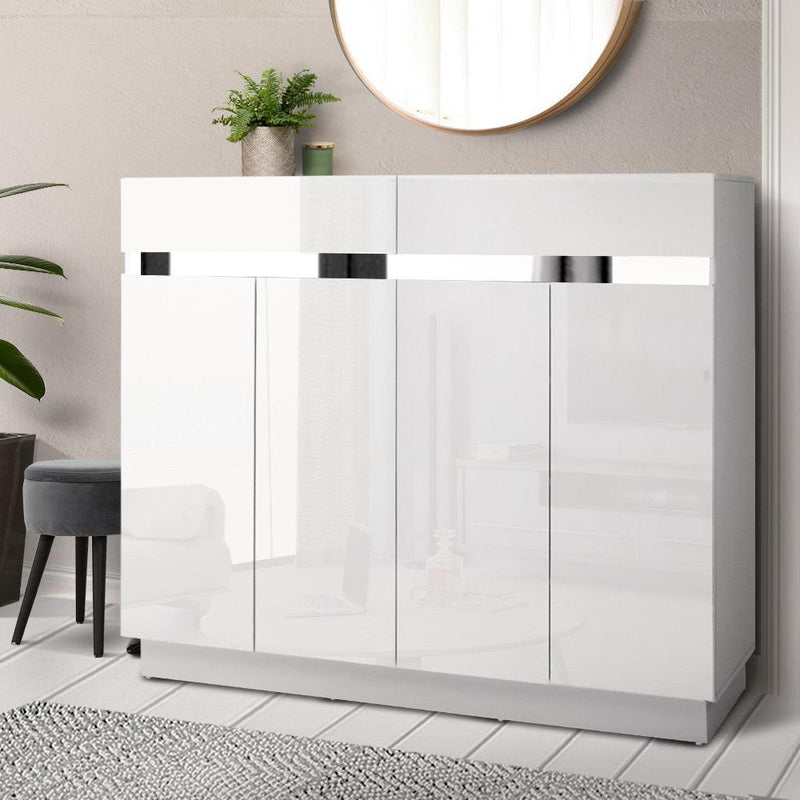 Artiss 120cm Shoe Cabinet Shoes Storage Rack High Gloss Cupboard White Drawers - John Cootes