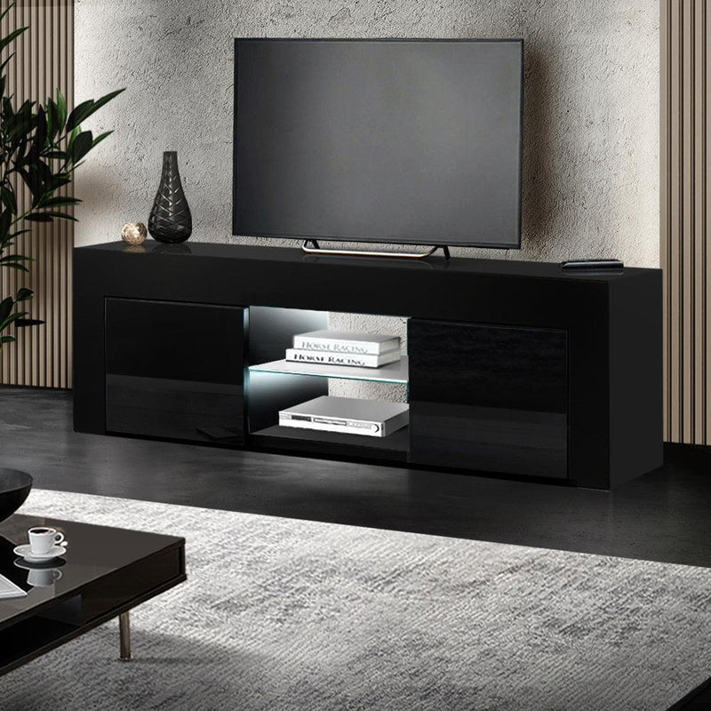 Artiss 130cm RGB LED TV Stand Cabinet Entertainment Unit Gloss Furniture Black - John Cootes