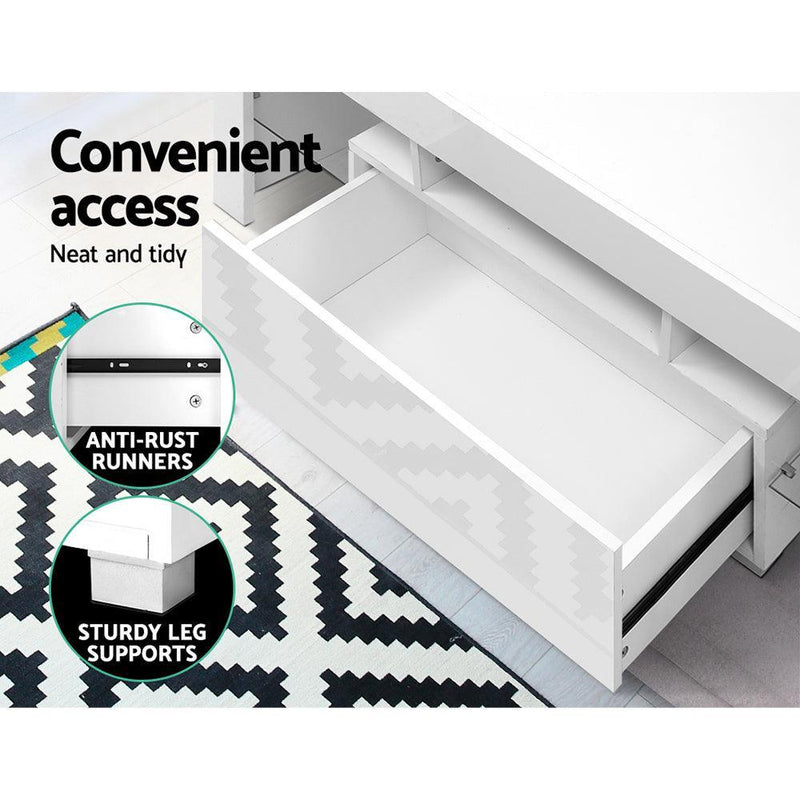 Artiss 130cm RGB LED TV Stand Cabinet Entertainment Unit Gloss Furniture Drawer Tempered Glass Shelf White - John Cootes