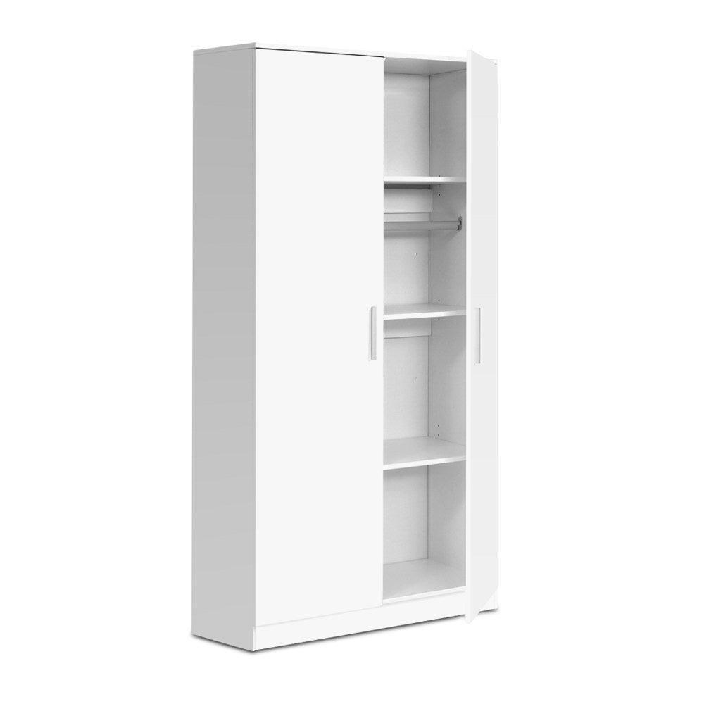 Artiss 180cm Height Wardrobe Wooden Cupboard White - John Cootes