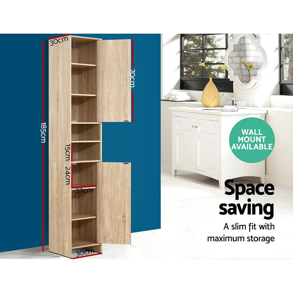 Artiss 185cm Bathroom Cabinet Tallboy Furniture Toilet Storage Laundry Cupboard Oak - John Cootes