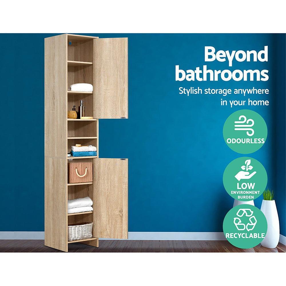 Artiss 185cm Bathroom Cabinet Tallboy Furniture Toilet Storage Laundry Cupboard Oak - John Cootes