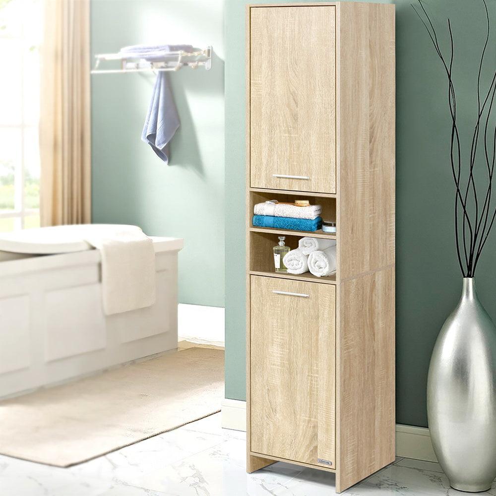 Artiss 185cm Bathroom Cabinet Tallboy Furniture Toilet Storage Laundry Cupboard Oak - John Cootes