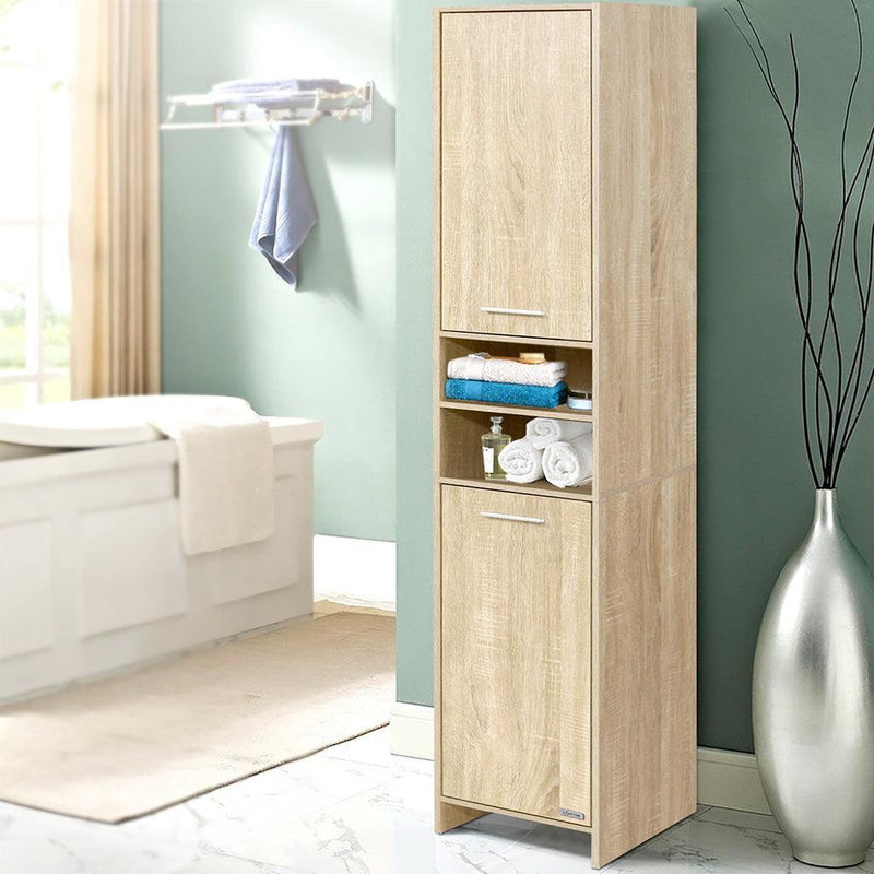 Artiss 185cm Bathroom Cabinet Tallboy Furniture Toilet Storage Laundry Cupboard Oak - John Cootes