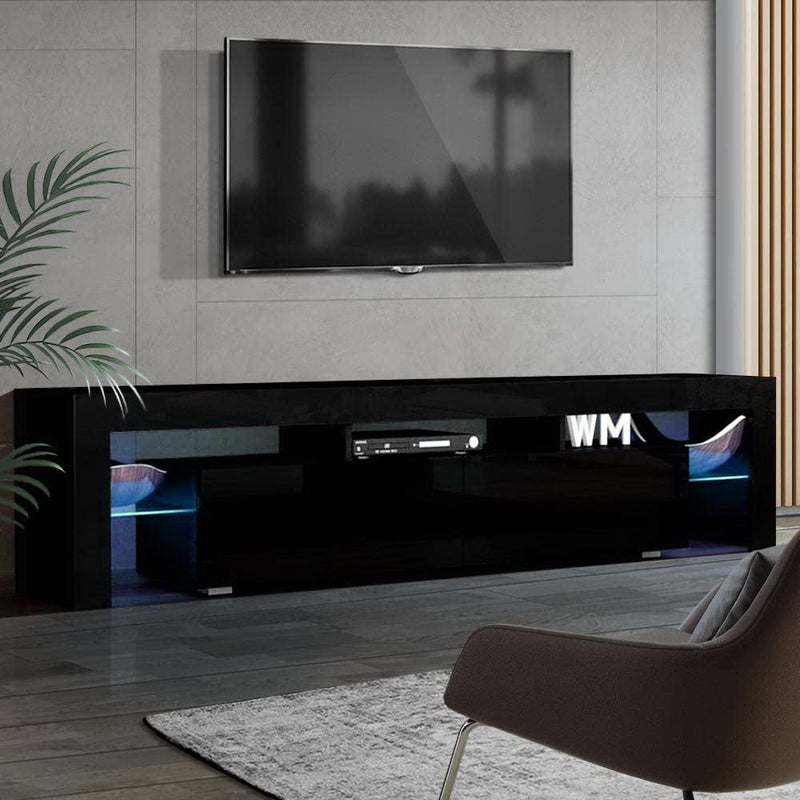 Artiss 189cm RGB LED TV Stand Cabinet Entertainment Unit Gloss Furniture Drawers Tempered Glass Shelf Black - John Cootes