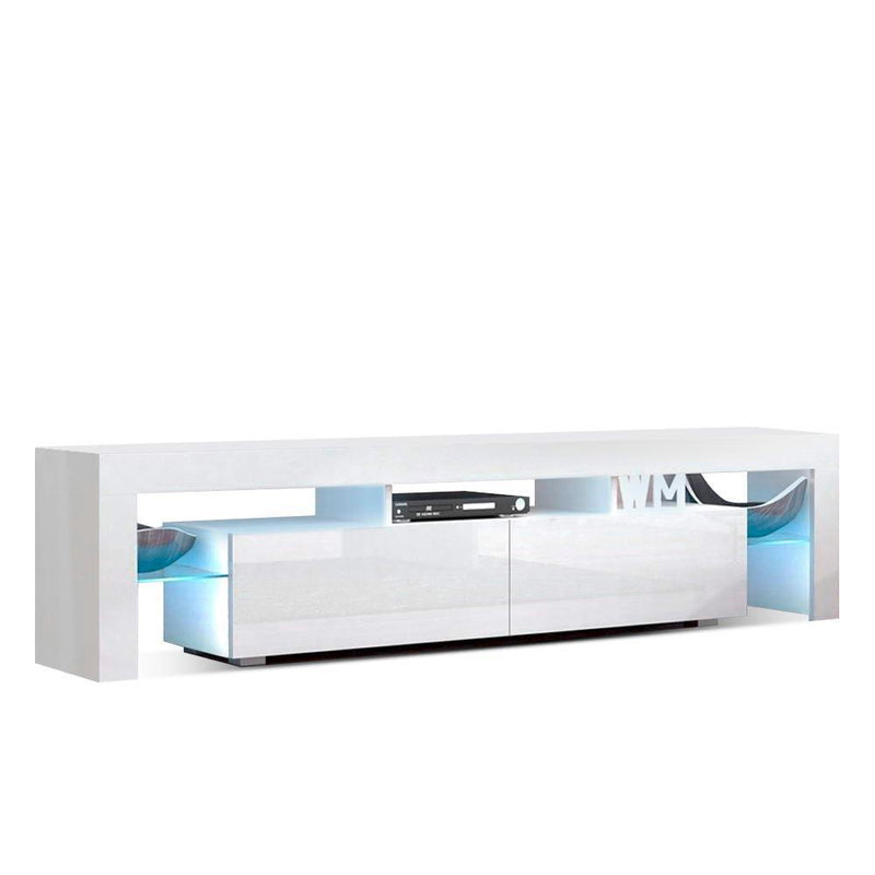 Artiss 189cm RGB LED TV Stand Cabinet Entertainment Unit Gloss Furniture Drawers Tempered Glass Shelf White - John Cootes