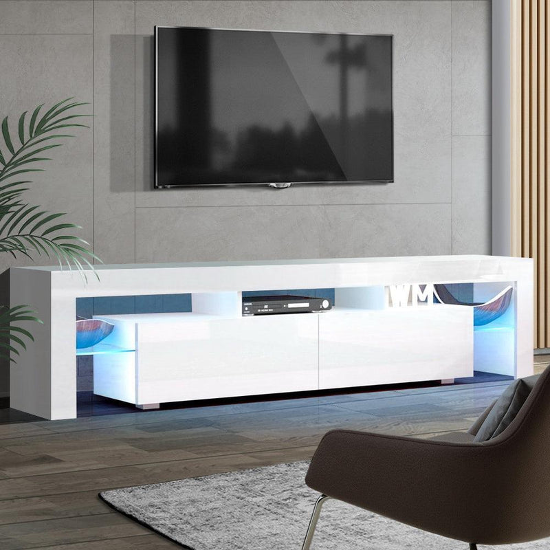 Artiss 189cm RGB LED TV Stand Cabinet Entertainment Unit Gloss Furniture Drawers Tempered Glass Shelf White - John Cootes