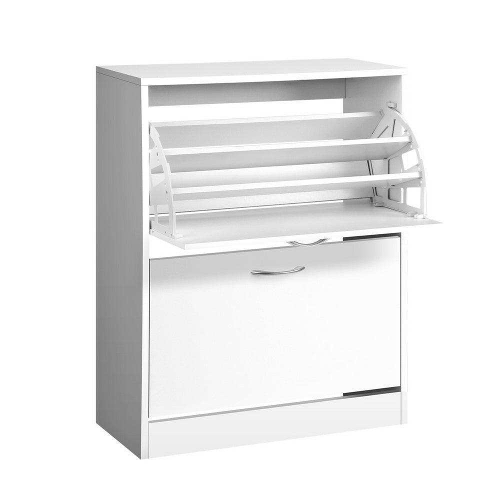 Artiss 2 Door Shoe Cabinet - White - John Cootes