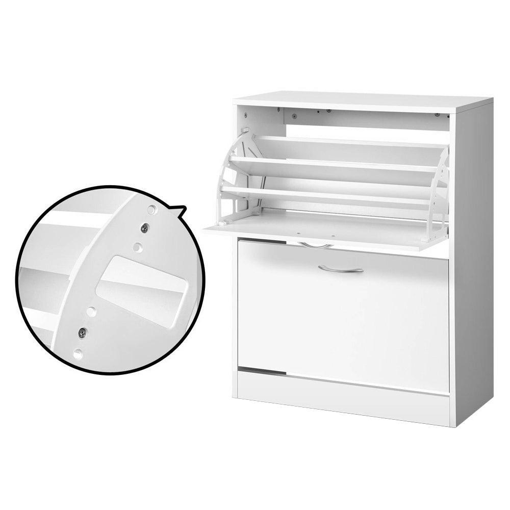 Artiss 2 Door Shoe Cabinet - White - John Cootes