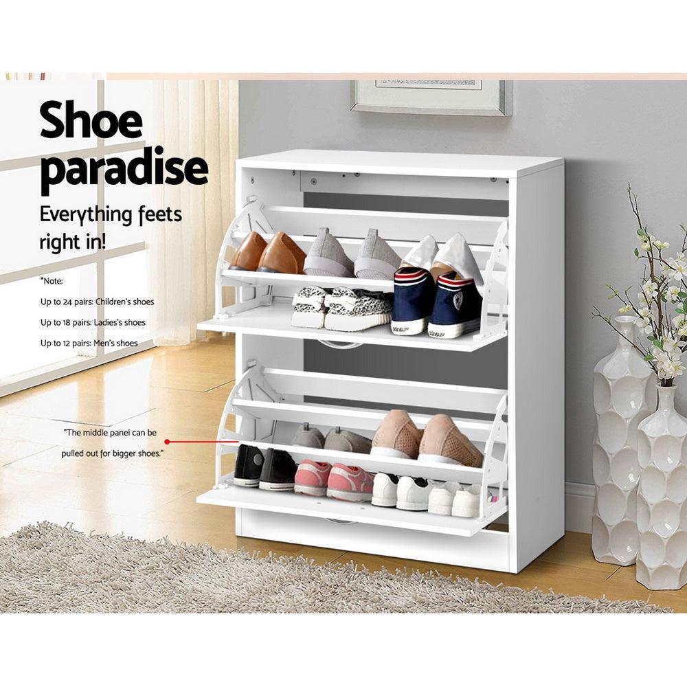 Artiss 2 Door Shoe Cabinet - White - John Cootes