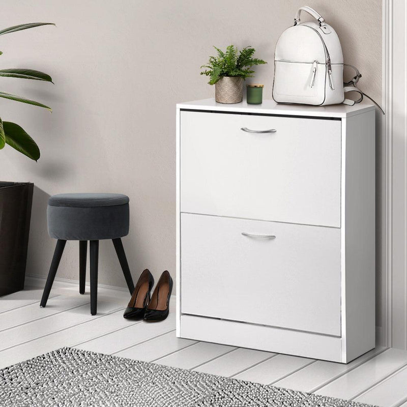 Artiss 2 Door Shoe Cabinet - White - John Cootes