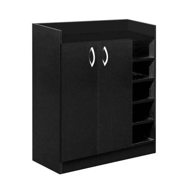 Artiss 2 Doors Shoe Cabinet Storage Cupboard - Black - John Cootes