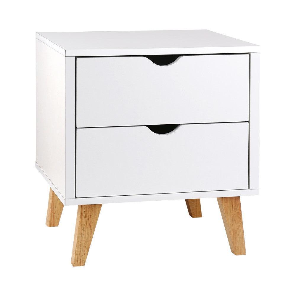 Artiss 2 Drawer Wooden Bedside Tables - White - John Cootes