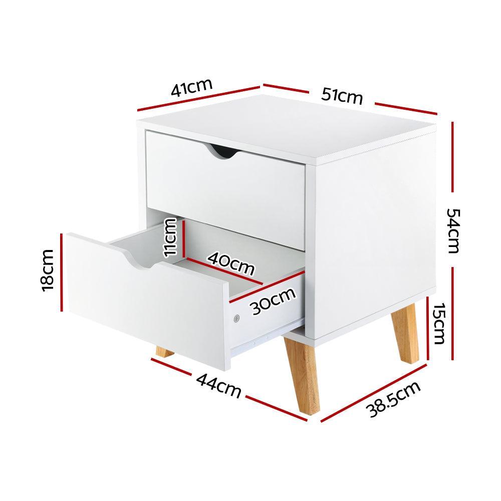 Artiss 2 Drawer Wooden Bedside Tables - White - John Cootes