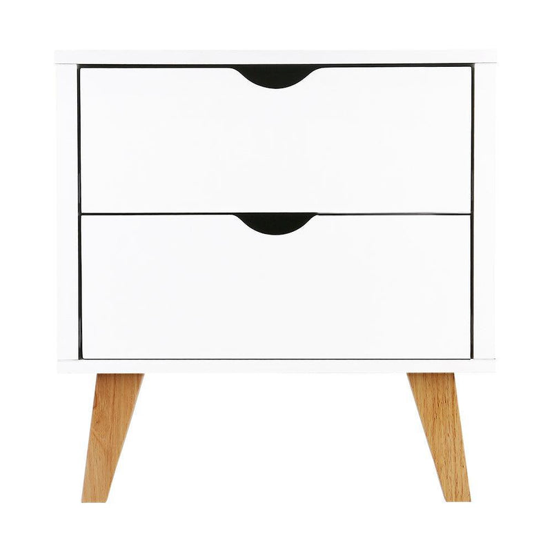 Artiss 2 Drawer Wooden Bedside Tables - White - John Cootes