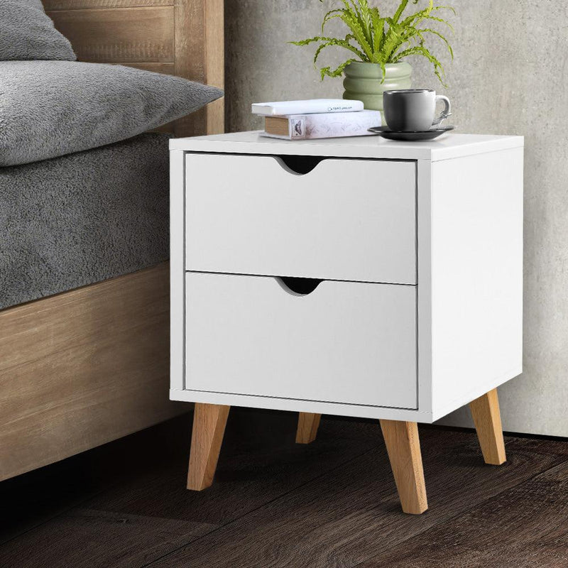 Artiss 2 Drawer Wooden Bedside Tables - White - John Cootes