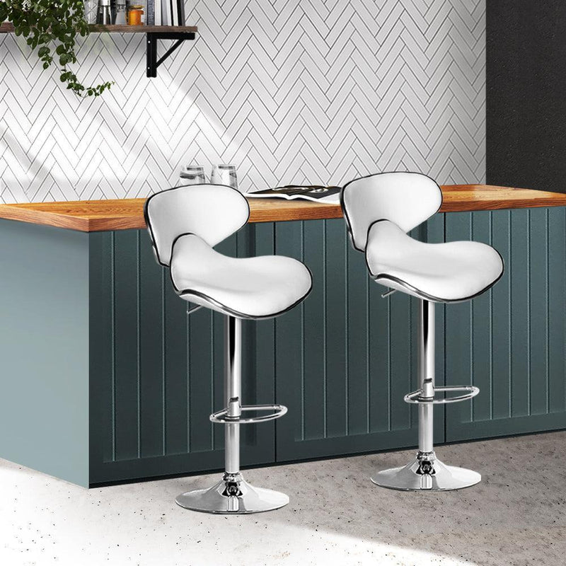 Artiss 2x Bar Stools DINO Kitchen Swivel Bar Stool Leather Gas Lift Chairs White - John Cootes