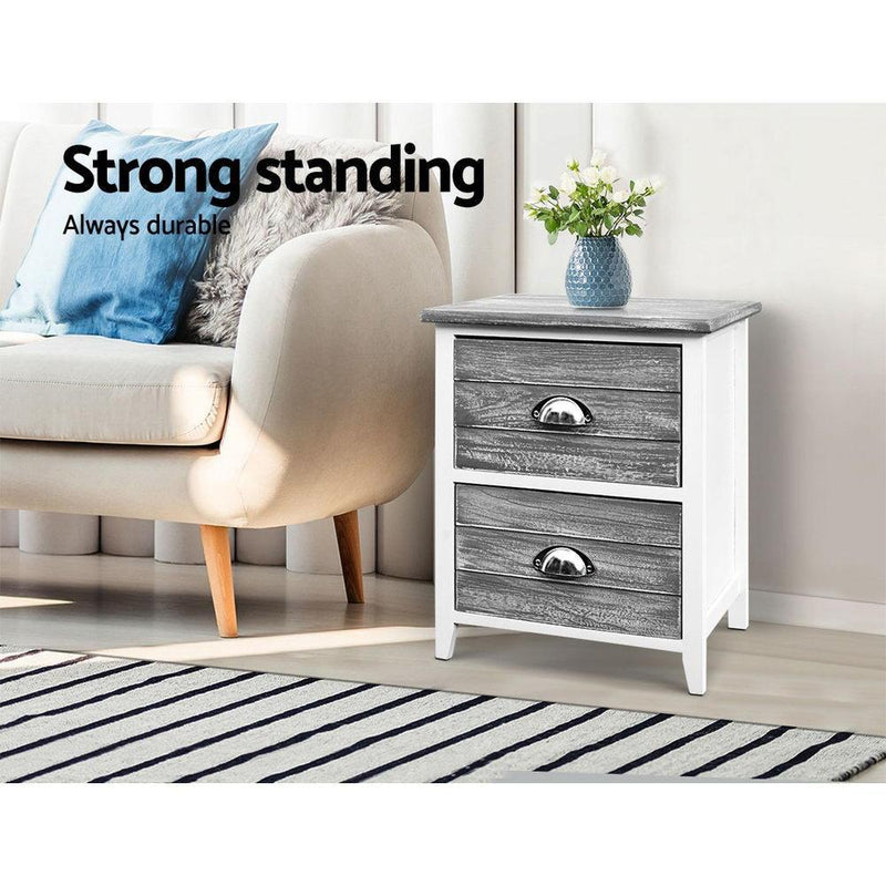 Artiss 2x Bedside Table Nightstands 2 Drawers Storage Cabinet Bedroom Side Grey - John Cootes