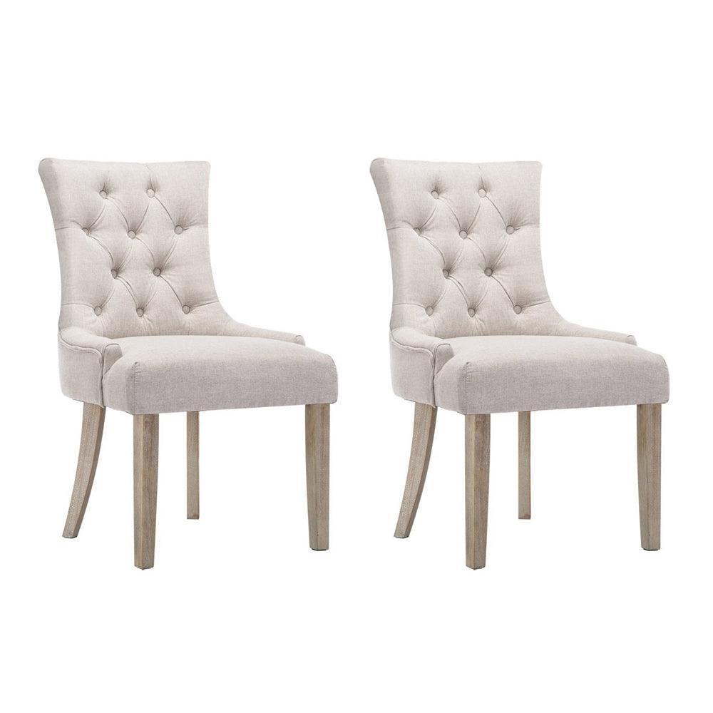 Artiss 2x Dining Chair Beige CAYES French Provincial Chairs Wooden Fabric Retro Cafe - John Cootes