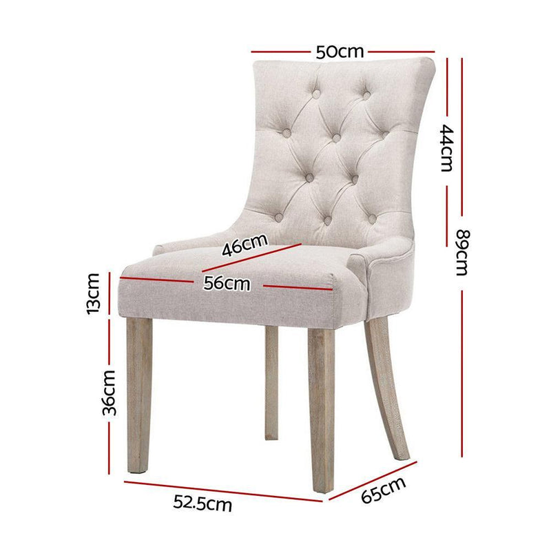 Artiss 2x Dining Chair Beige CAYES French Provincial Chairs Wooden Fabric Retro Cafe - John Cootes