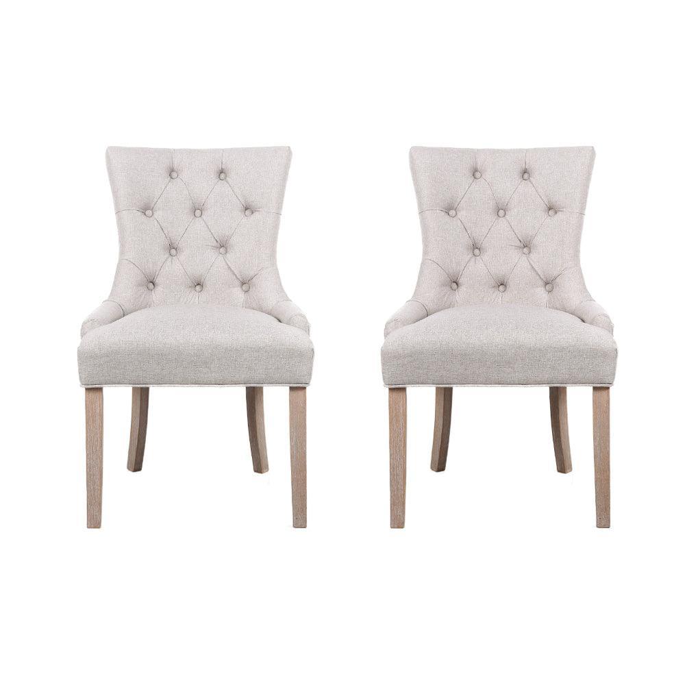 Artiss 2x Dining Chair Beige CAYES French Provincial Chairs Wooden Fabric Retro Cafe - John Cootes