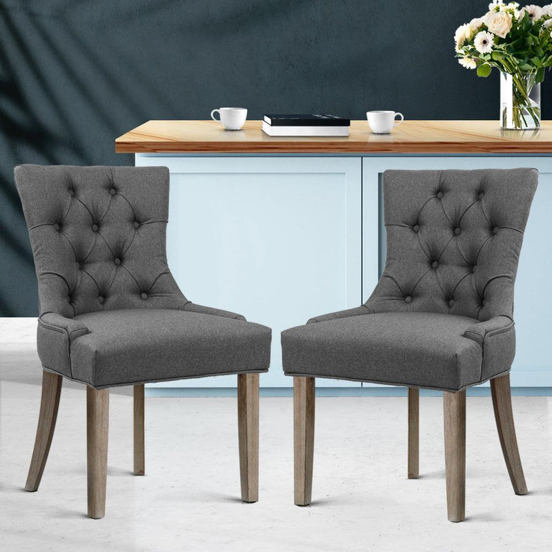 Artiss 2x Dining Chair CAYES French Provincial Chairs Wooden Fabric Retro Cafe - John Cootes