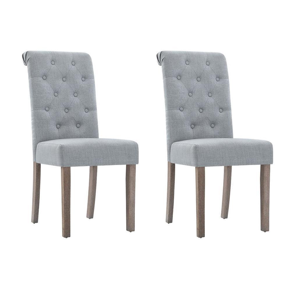 Artiss 2x Dining Chairs French Provincial Kitchen Cafe Fabric Padded High Back Pine Wood Light Grey - John Cootes