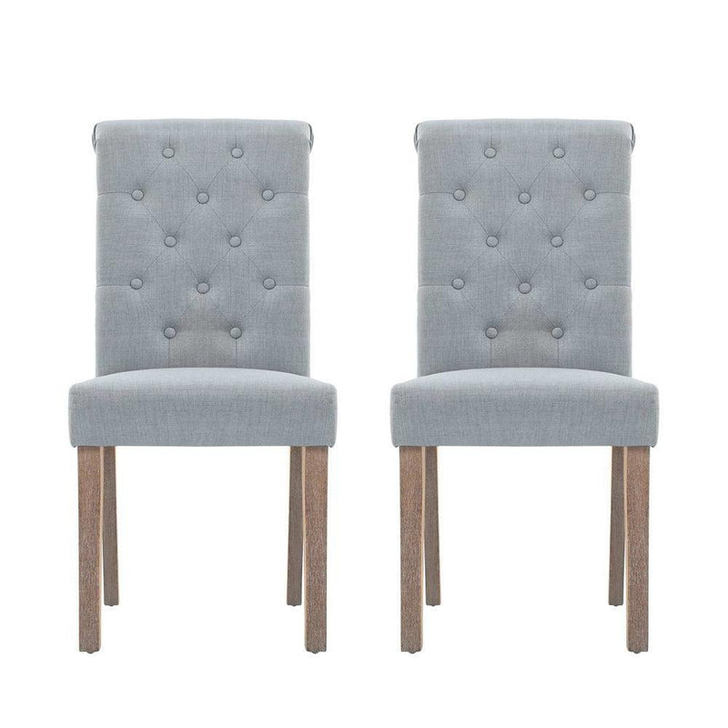 Artiss 2x Dining Chairs French Provincial Kitchen Cafe Fabric Padded High Back Pine Wood Light Grey - John Cootes