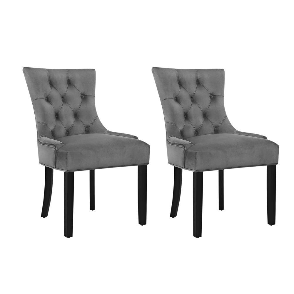 Artiss 2x Dining Chairs French Provincial Retro Chair Wooden Velvet Fabric Grey - John Cootes