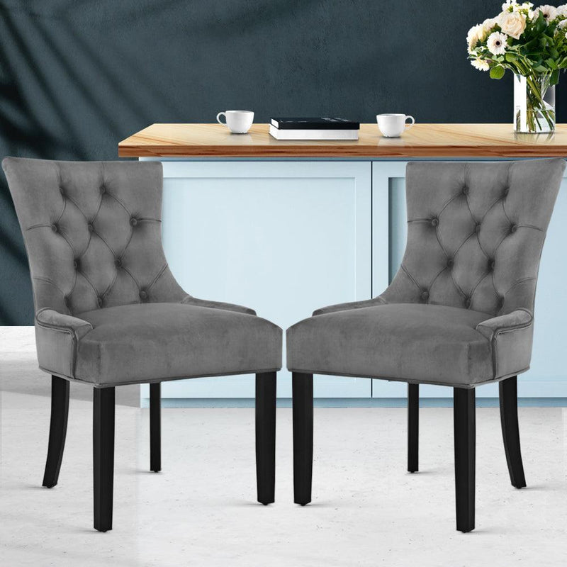 Artiss 2x Dining Chairs French Provincial Retro Chair Wooden Velvet Fabric Grey - John Cootes