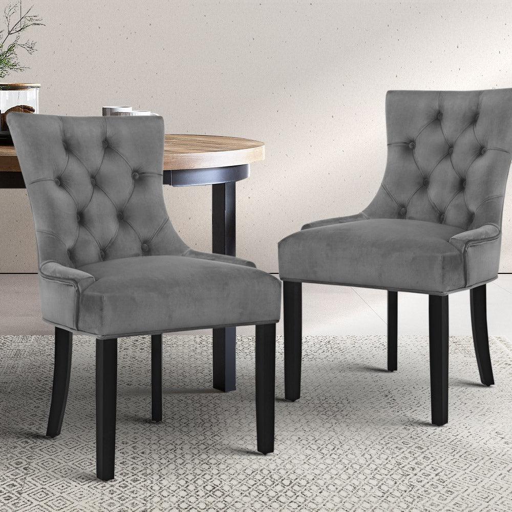 Artiss 2x Dining Chairs French Provincial Retro Chair Wooden Velvet Fabric Grey - John Cootes