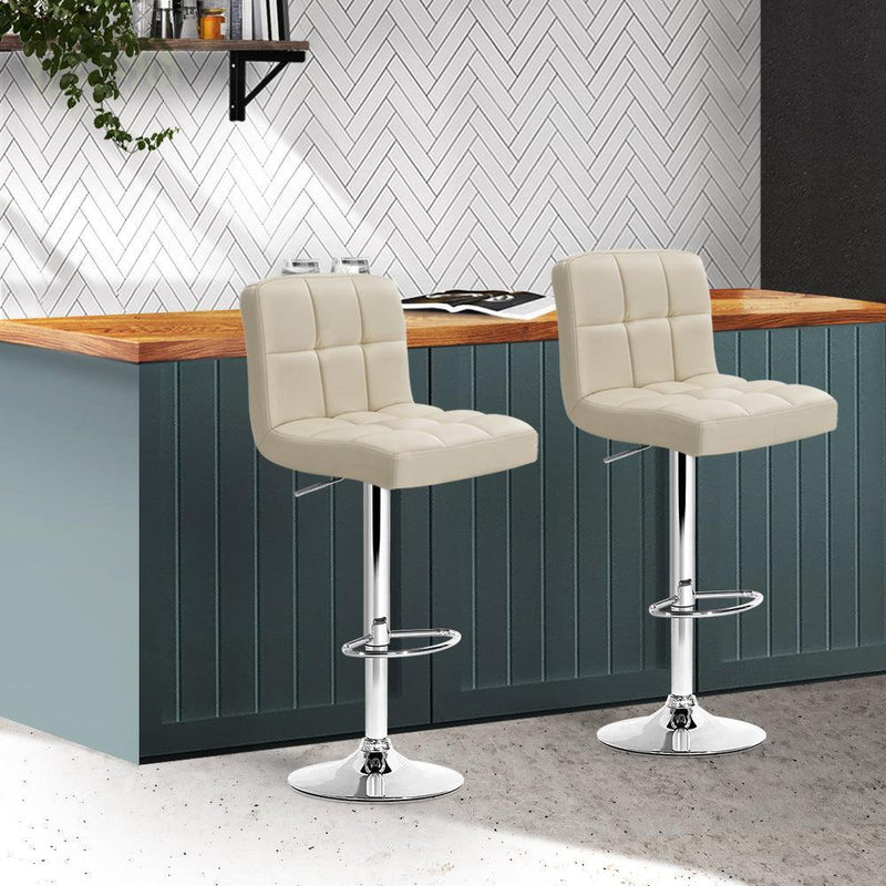 Artiss 2x Leather Bar Stools NOEL Kitchen Chairs Swivel Bar Stool Gas Lift Beige - John Cootes