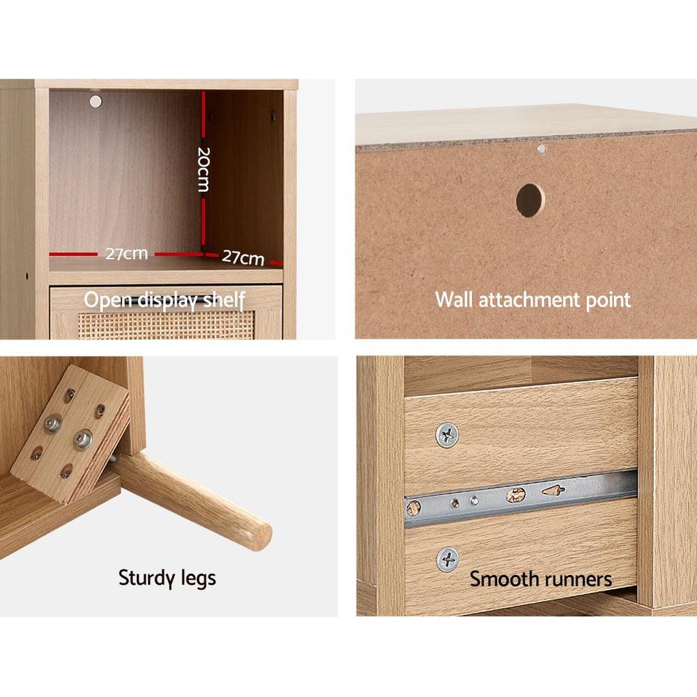 Artiss 3 Chest of Drawers Rattan Furniture Cabinet Storage Side End Table Shelf - John Cootes