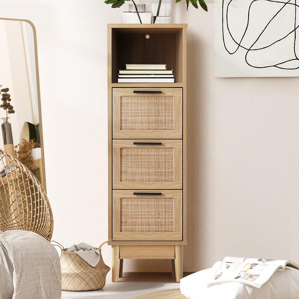 Artiss 3 Chest of Drawers Rattan Furniture Cabinet Storage Side End Table Shelf - John Cootes