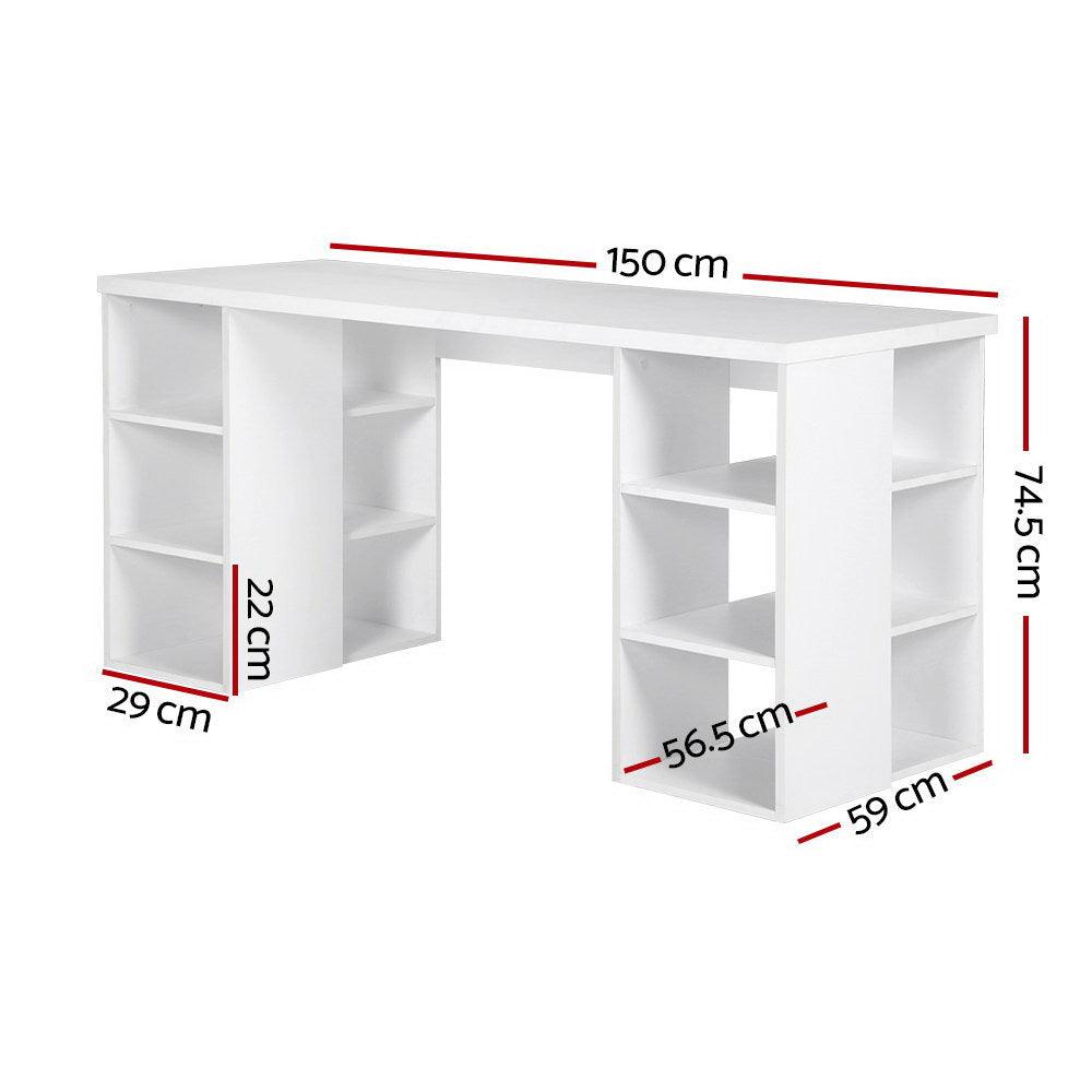 Artiss 3 Level Desk with Storage & Bookshelf - White - John Cootes