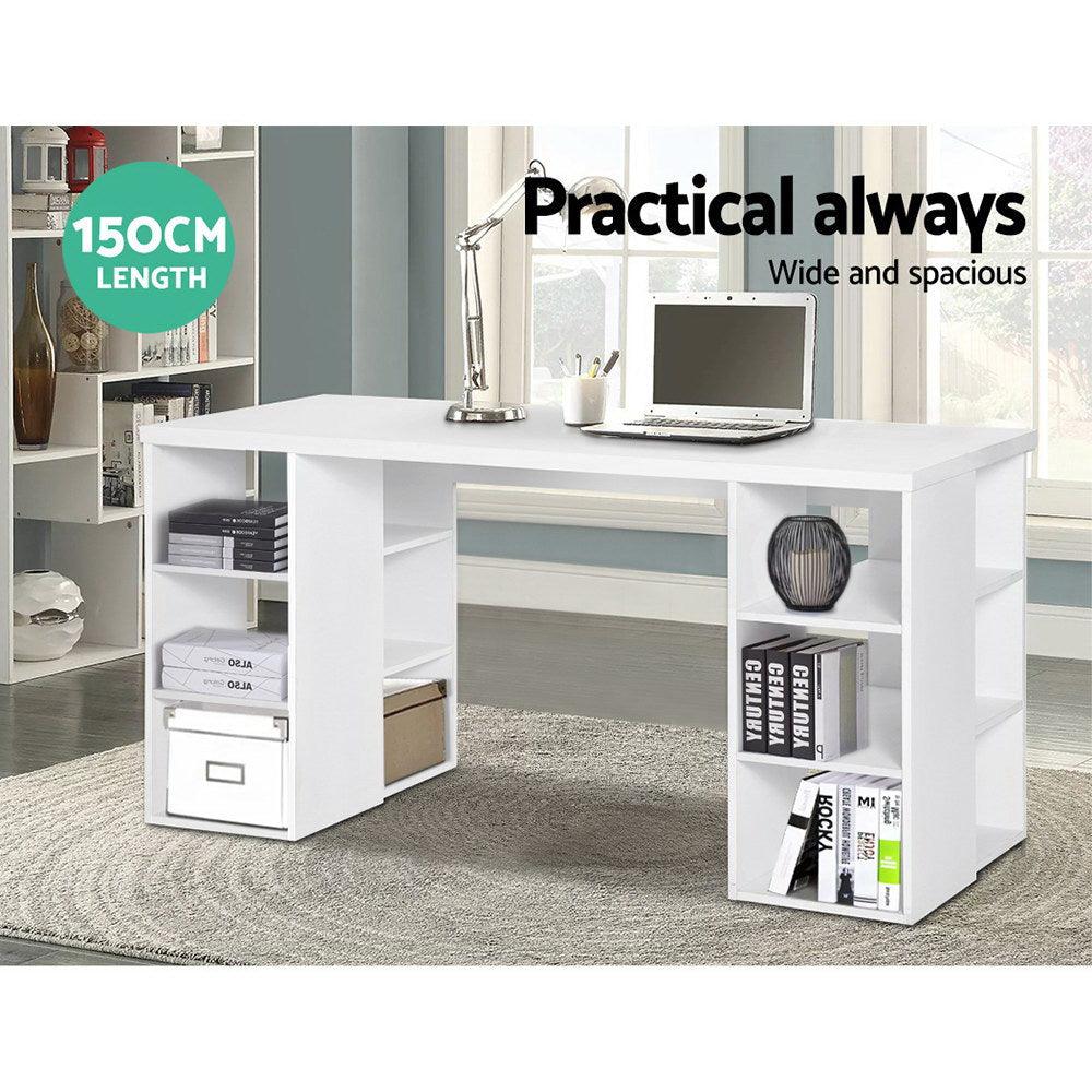 Artiss 3 Level Desk with Storage & Bookshelf - White - John Cootes