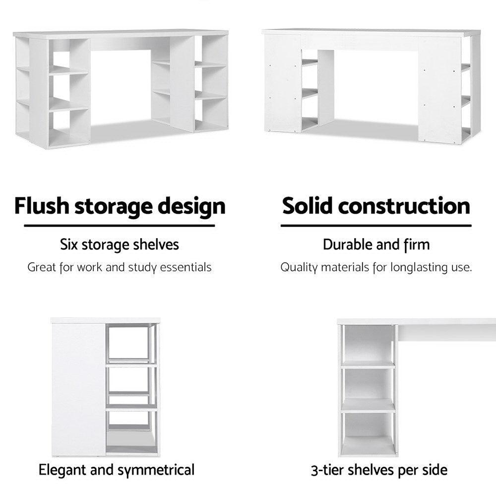 Artiss 3 Level Desk with Storage & Bookshelf - White - John Cootes