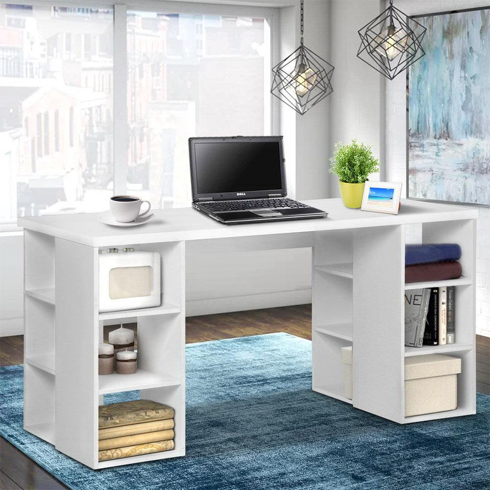 Artiss 3 Level Desk with Storage & Bookshelf - White - John Cootes