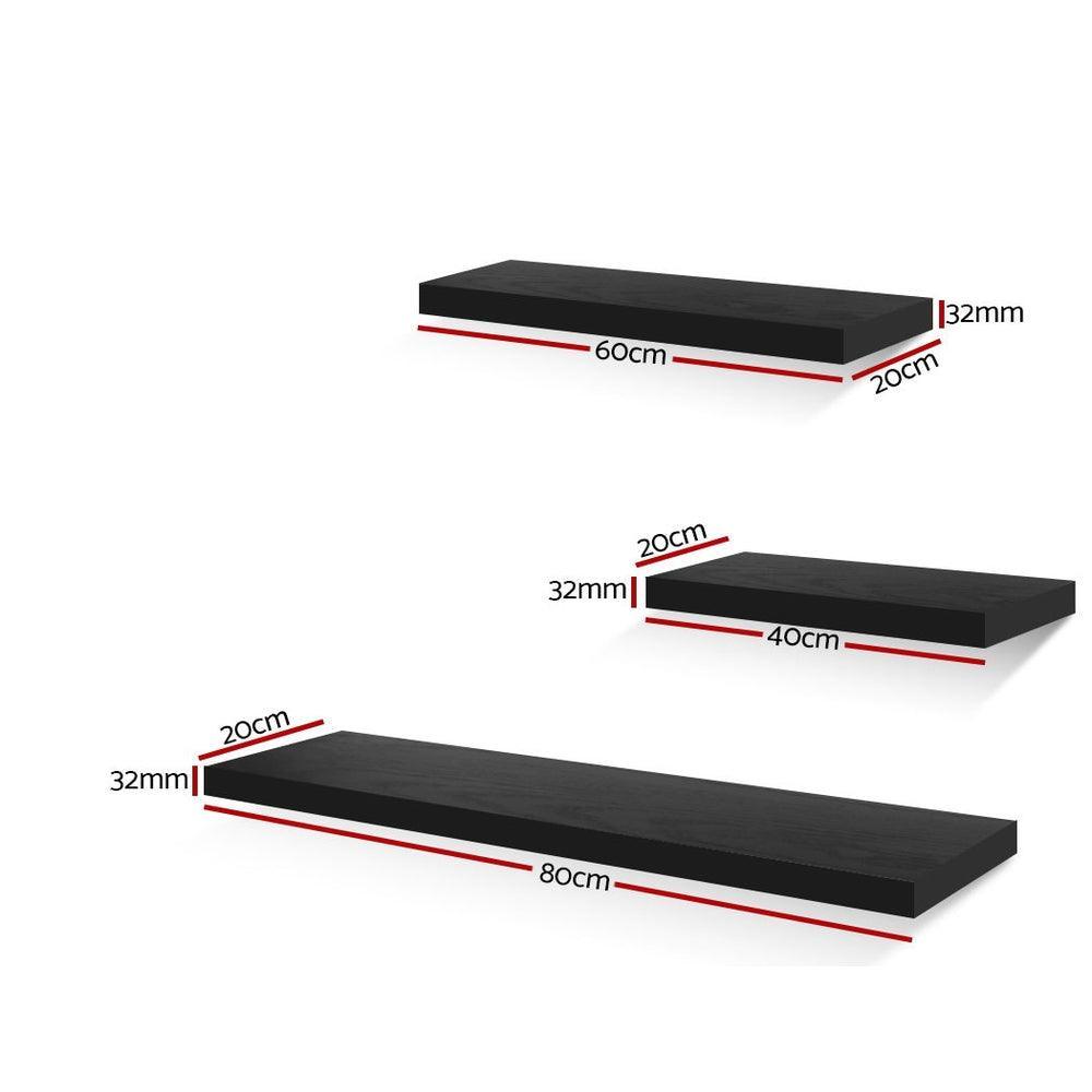 Artiss 3 Piece Floating Wall Shelves - Black - John Cootes