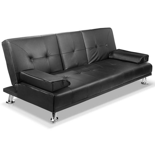 Artiss 3 Seater PU Leather Sofa Bed - Black - John Cootes