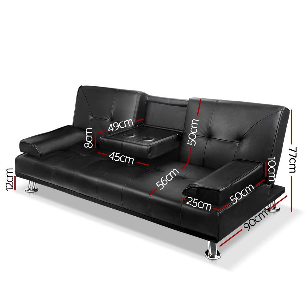 Artiss 3 Seater PU Leather Sofa Bed - Black - John Cootes