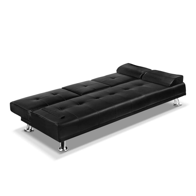 Artiss 3 Seater PU Leather Sofa Bed - Black - John Cootes