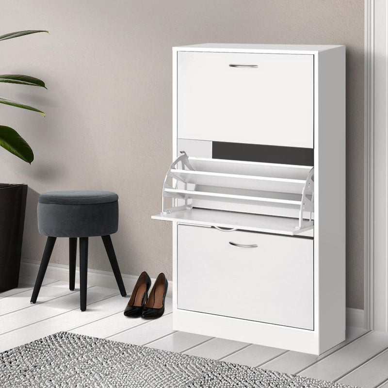 Artiss 3 Tier Shoe Cabinet - White - John Cootes