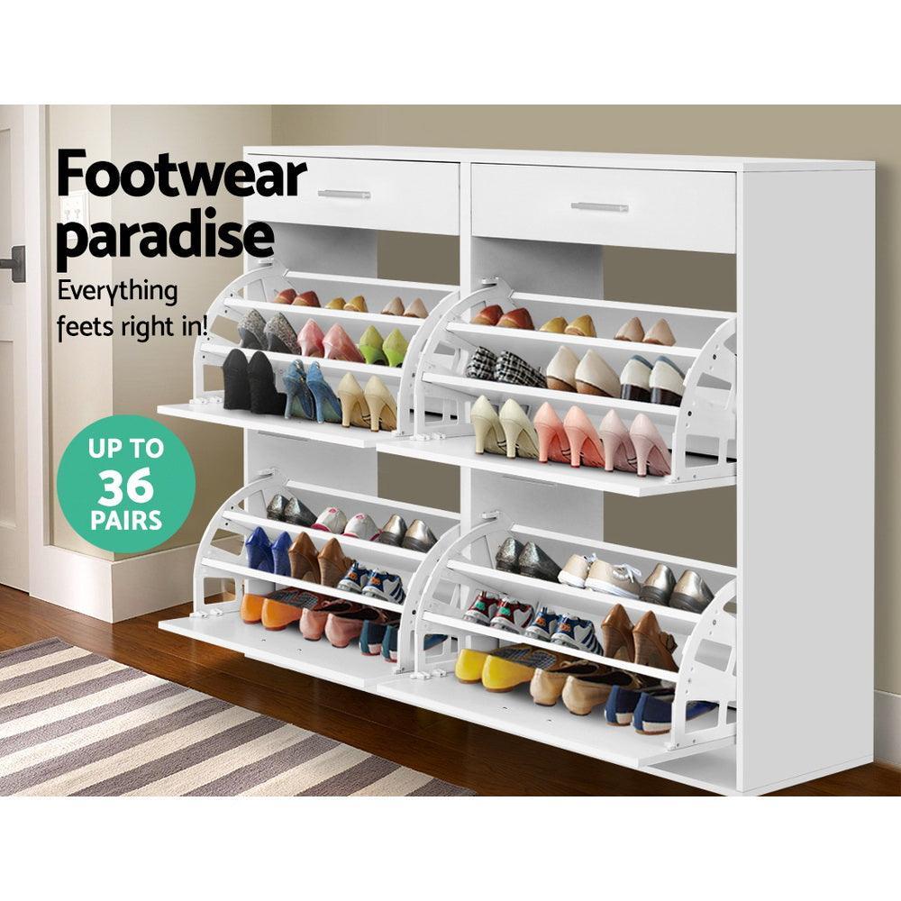 Artiss 36 Pairs Shoe Cabinet Rack Organisers Storage Shelf Drawer Cupboard White - John Cootes