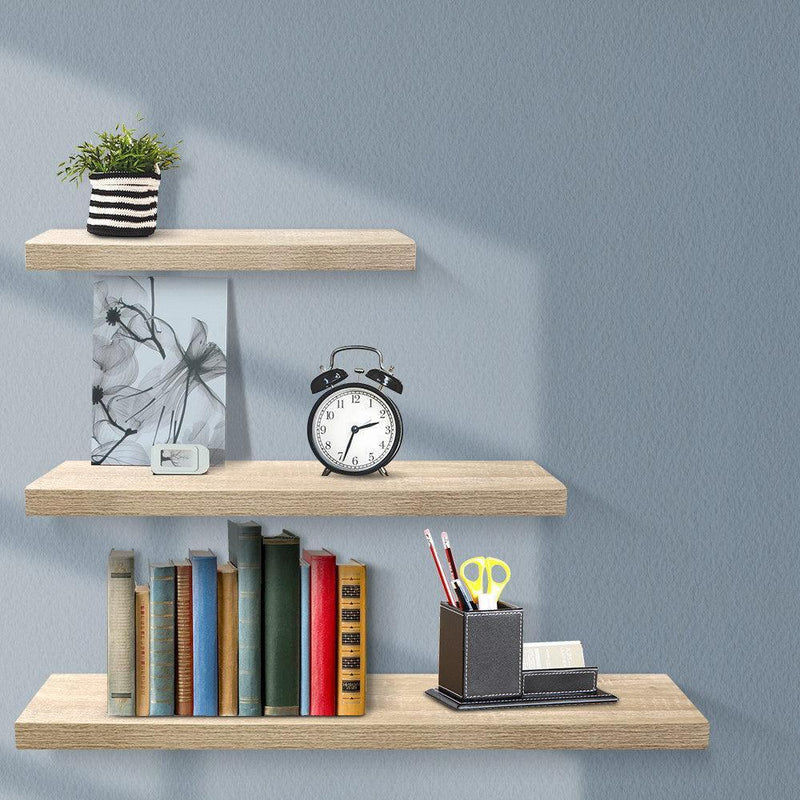 Artiss 3pcs Wall Floating Shelf Set DIY Mount Storage Book Display Rack Oak - John Cootes